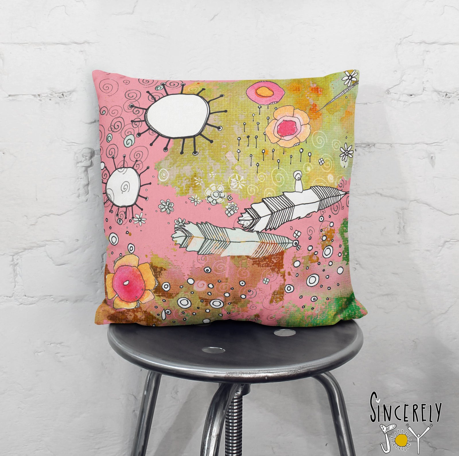 Colorful Floral Throw Pillow