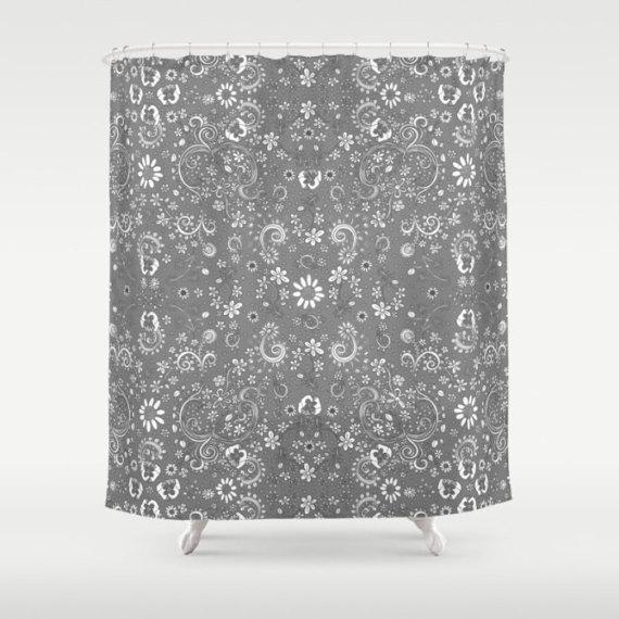 Grey Birds of a Flower shower curtain