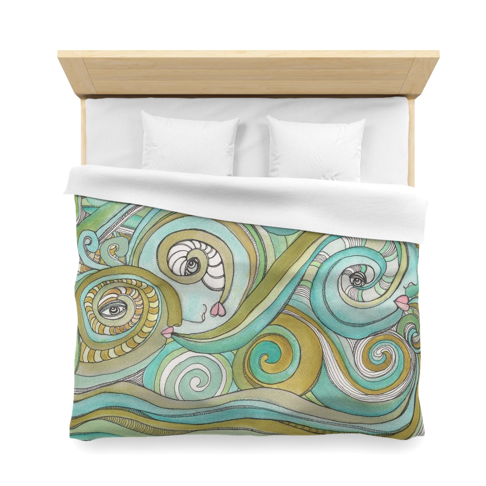Whimsical Ocean Waves Duvet Cover "Honeydew Ocean"