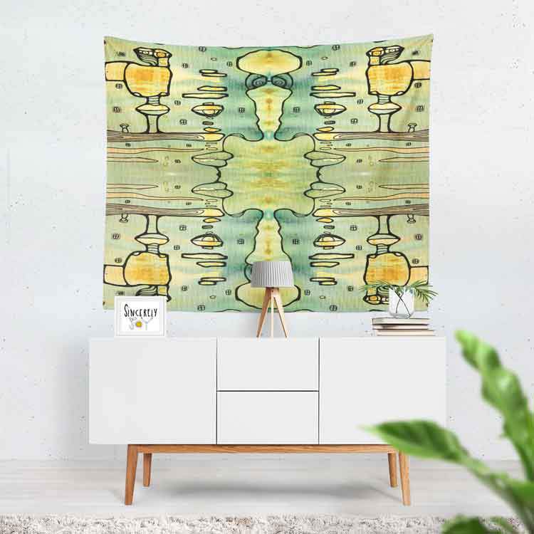 Wall Art Tapestry 'Blue Men'