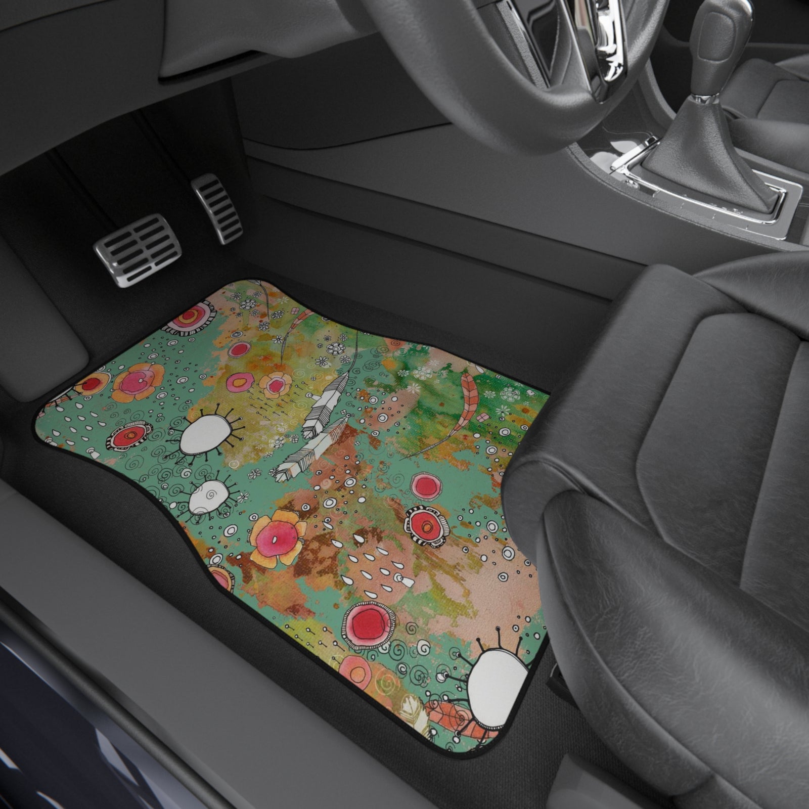 "Feathers, Flowers, Showers" Boho Set of 4 Car Mats