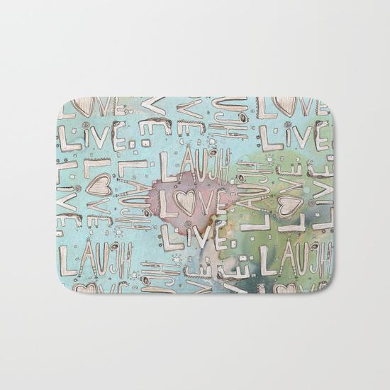 Bath Mat 'Laugh. Love. Live. Organic in Blue II'