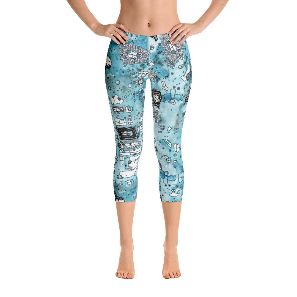 Abstract Capri leggings, Workout Pants 'Blue Sky'