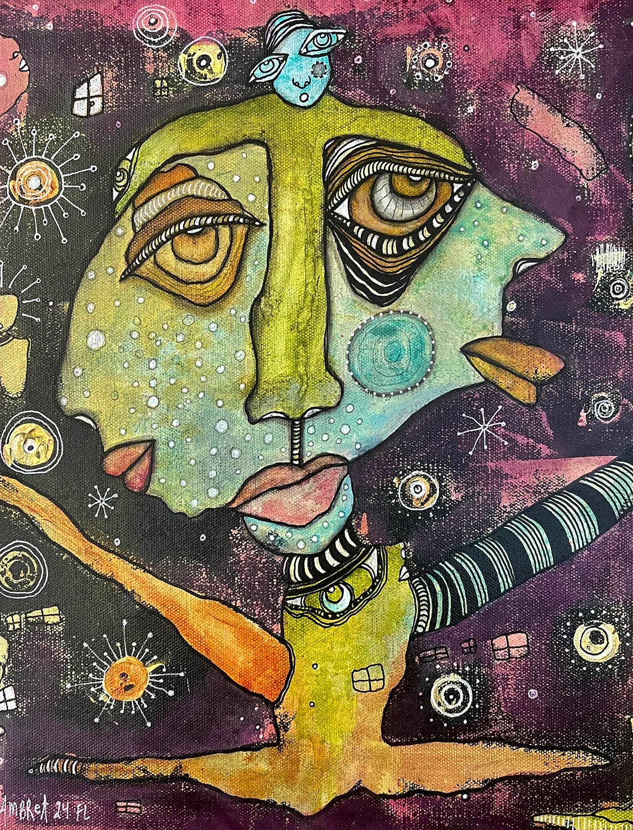 Original Fine Art on canvas "Galactic Family"