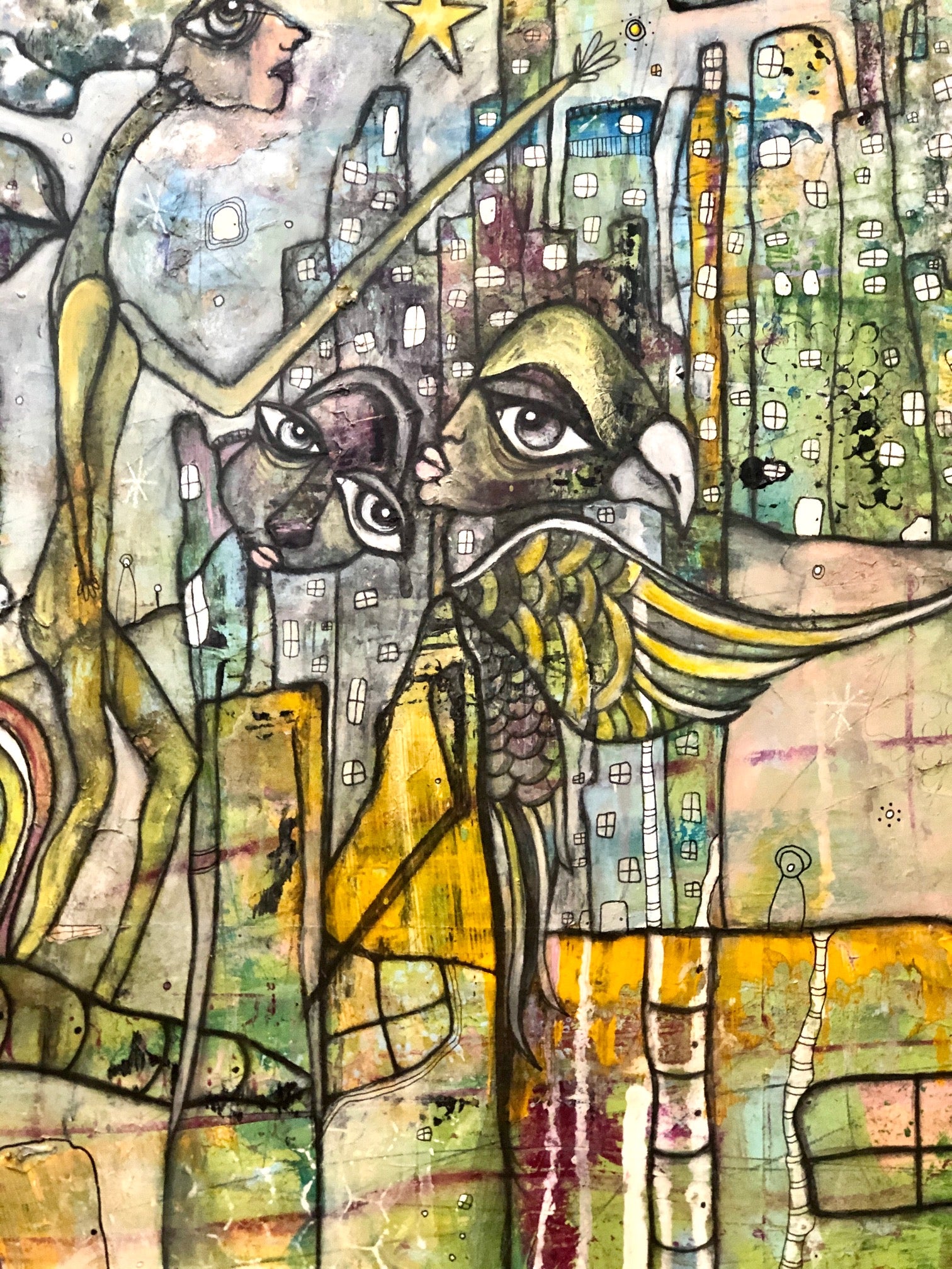 Original Abstract Fine Art "Creatures in the city"