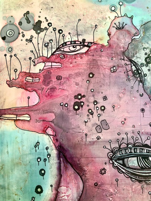 Original Abstract Fine Art &quot;Pink Creature Friend&quot;