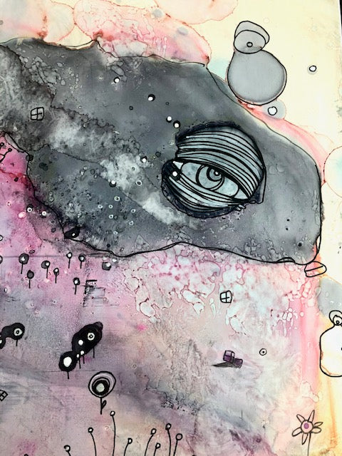 Original Abstract Fine Art &quot;Pink Creature Friend&quot;