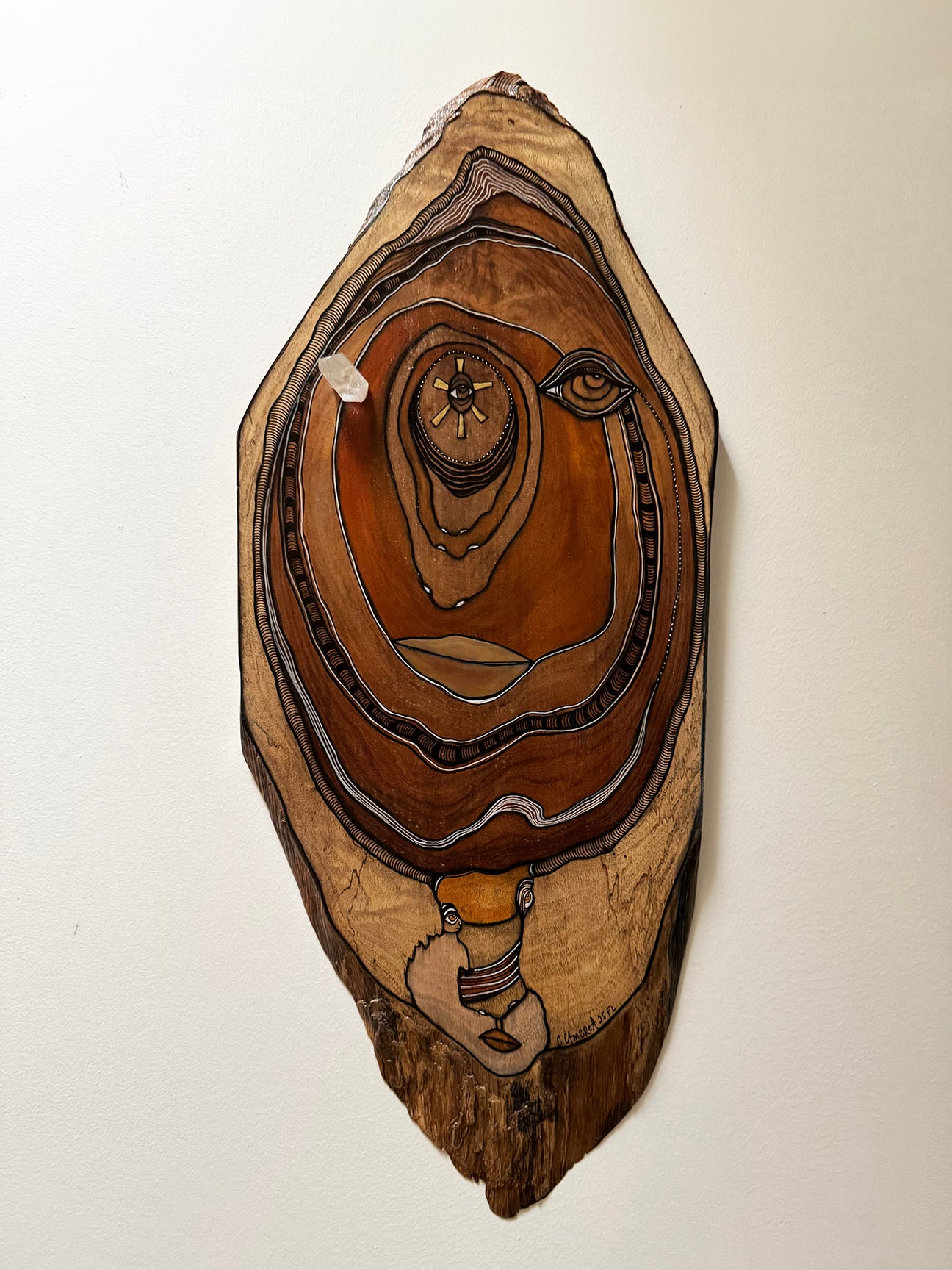 Fine Art on Wood "The Healer" with a Lemurian crystal