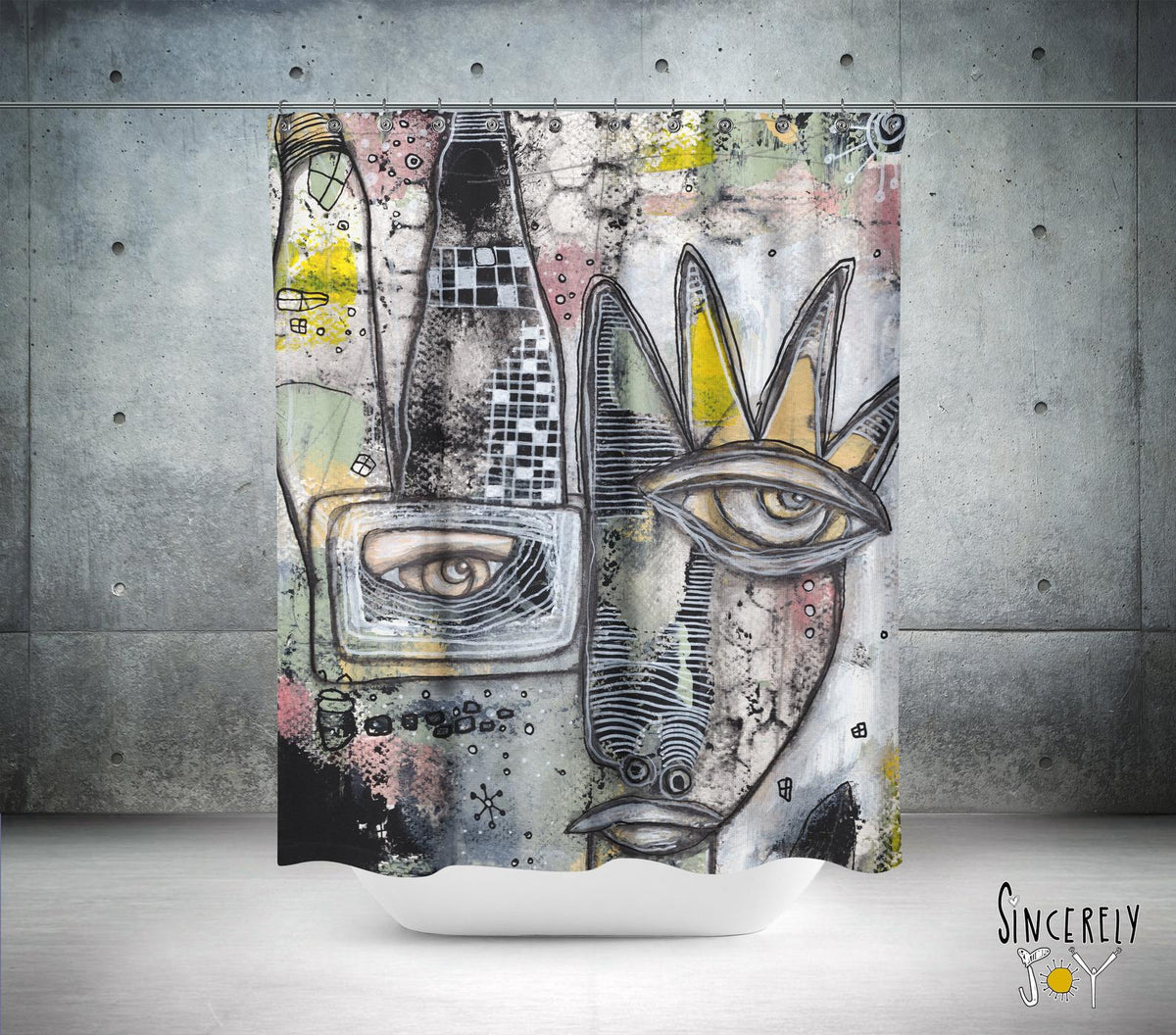 Abstract Mixed Media Shower Curtain &#39;Written in the Stars&#39;